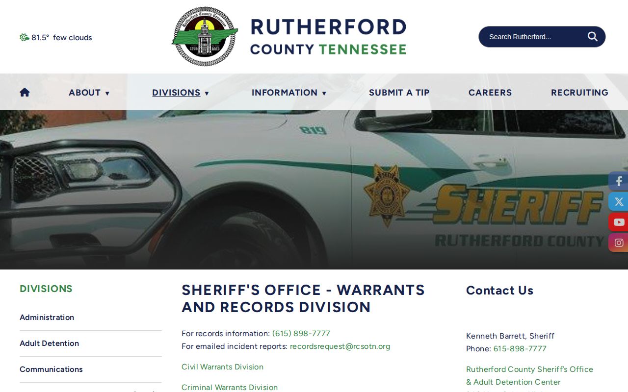 Rutherford County multi-day arrest report records request page