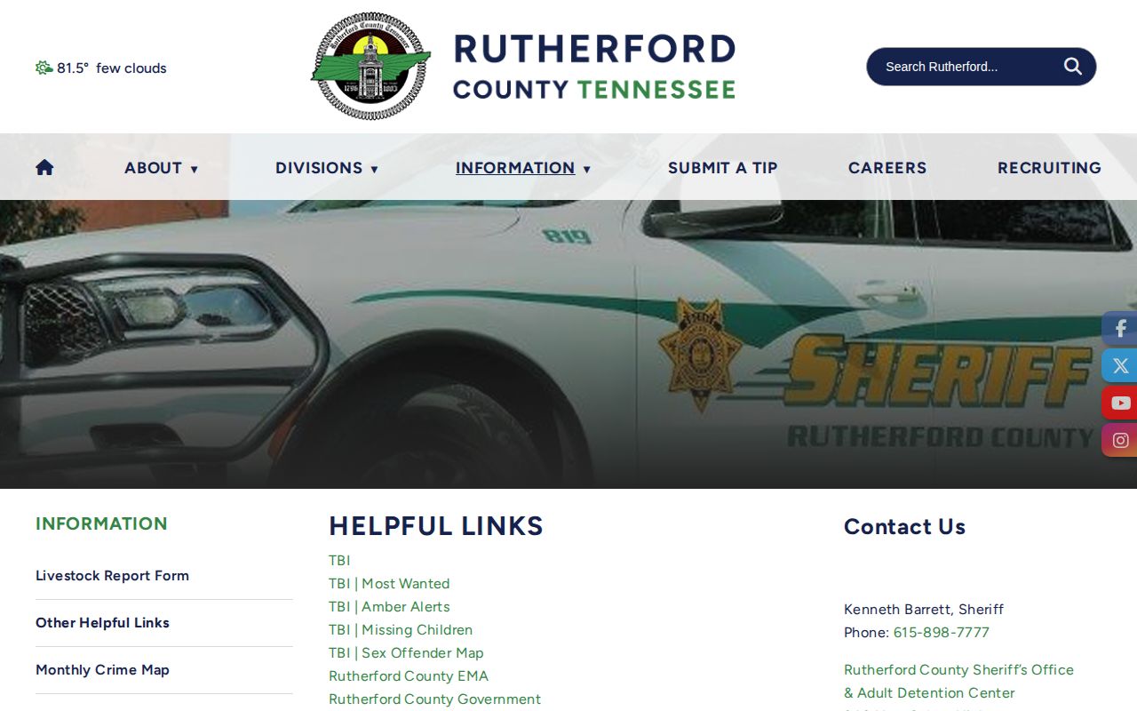 Rutherford County Sheriff links for arrest apps and VINE