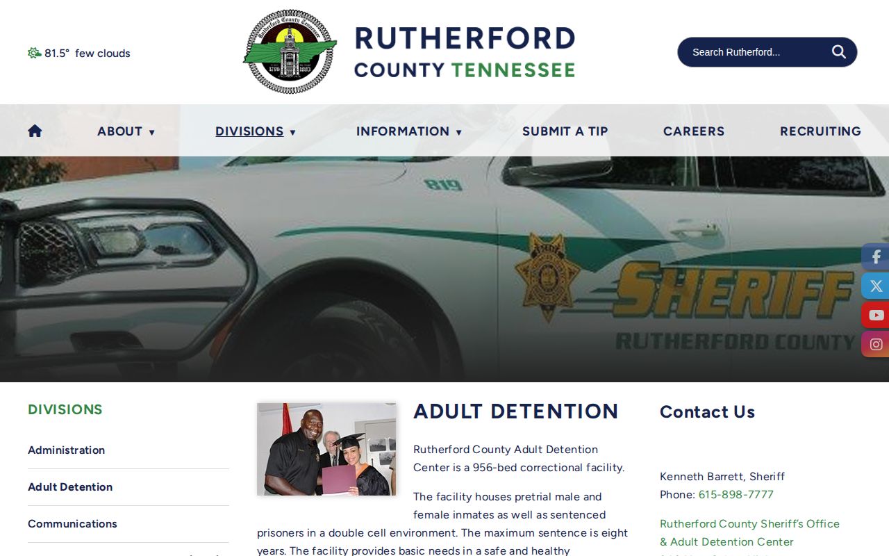 Rutherford County Adult Detention arrest and custody information page
