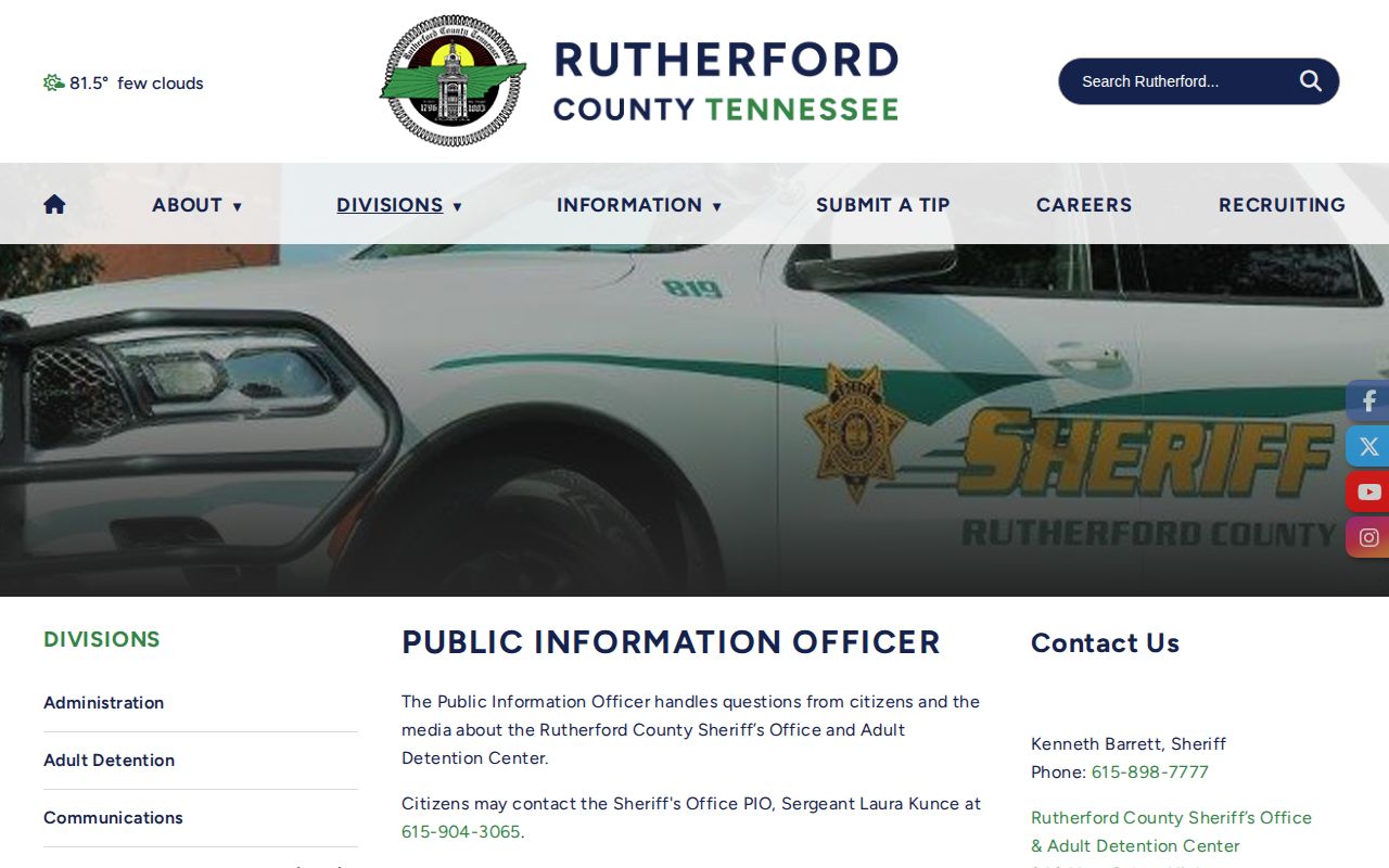Rutherford County Sheriff booking mugshot request contact