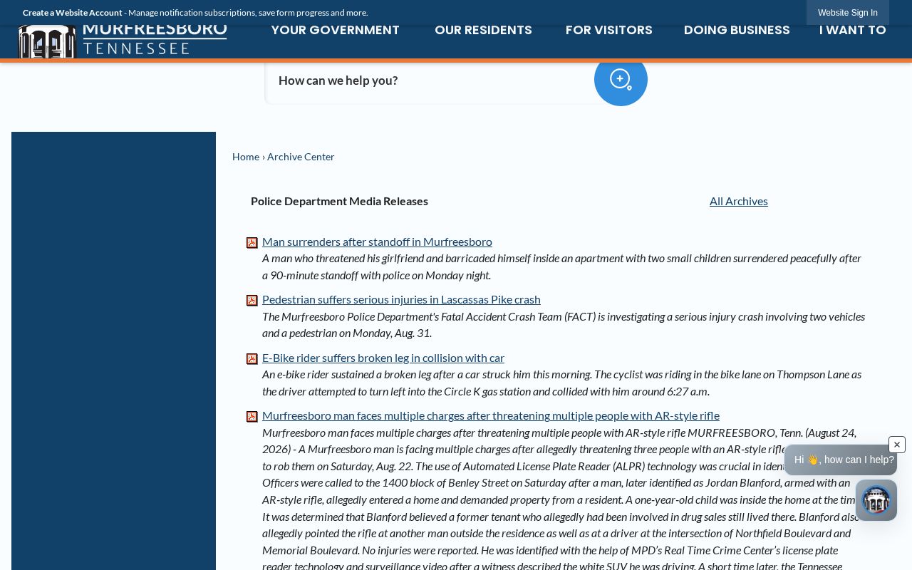 Murfreesboro recent arrests police media release archive